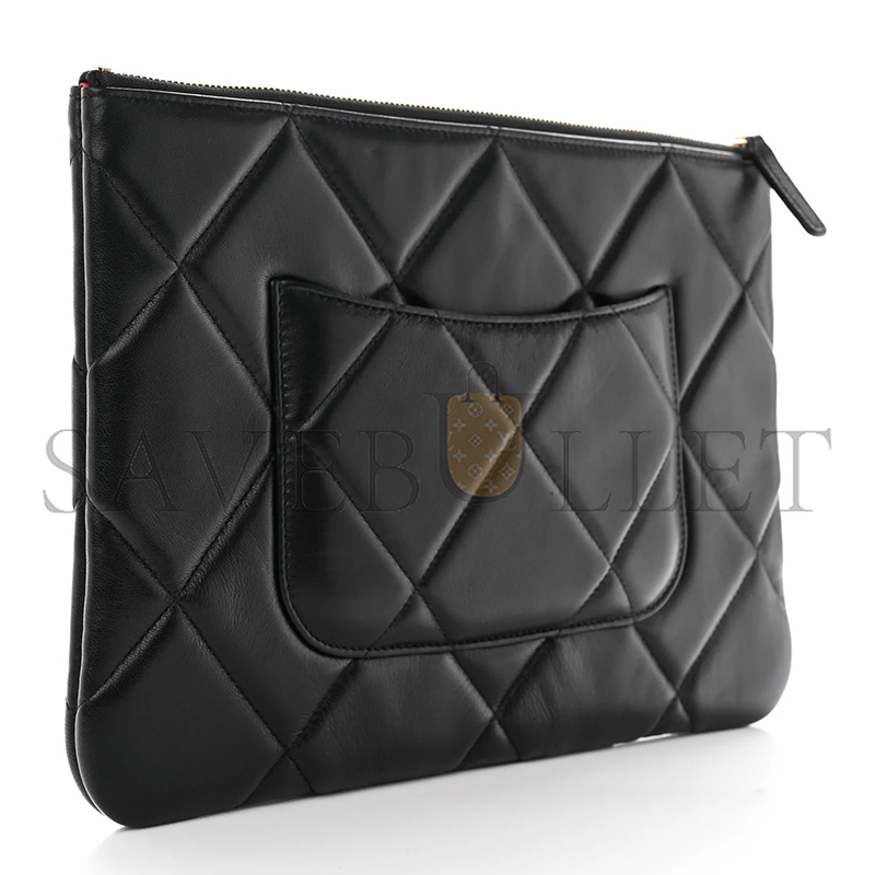 Ch**el MASTER GOATSKIN QUILTED LARGE Ch**el 19 POUCH BLACK (28*20*1cm)